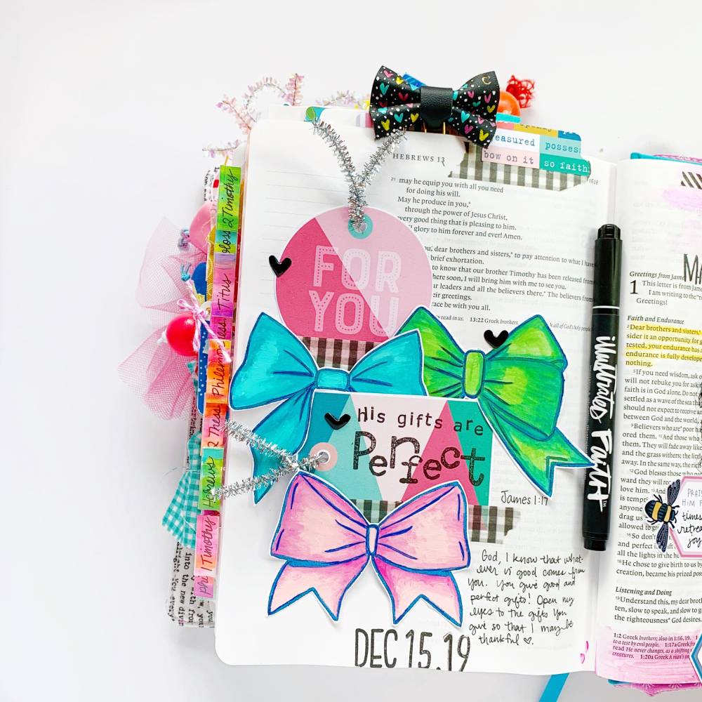 Hybrid Print and Pray Bible Journaling by Cristin Howell using digital printables | Let's Use Traceables! | James 1:17