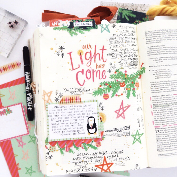 Print and Pray Bible Journaling Process Video by Jillian aka Hello Jillsky using digital printables | Light of Life | John 12:46