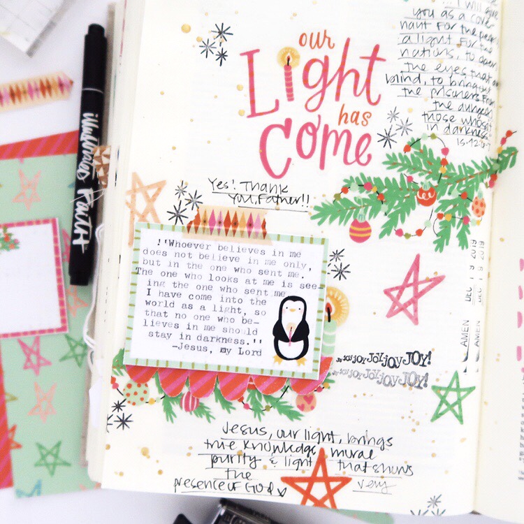 Print and Pray Bible Journaling Process Video by Jillian aka Hello Jillsky using digital printables | Light of Life | John 12:46