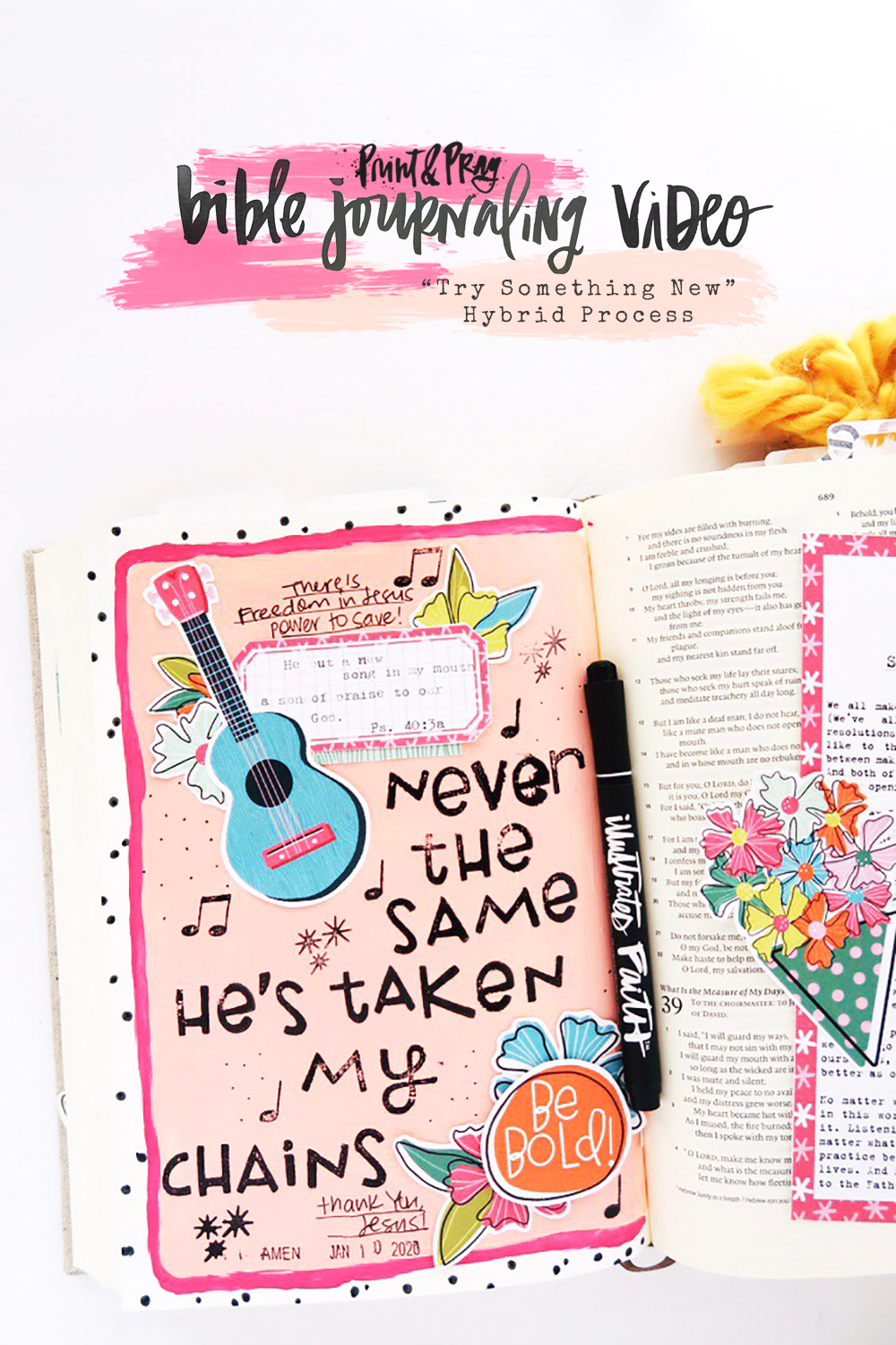 Bible Journaling Process Video by Jillian aka Hello Jillsky using digital printables | A New Song | Psalm 40:3