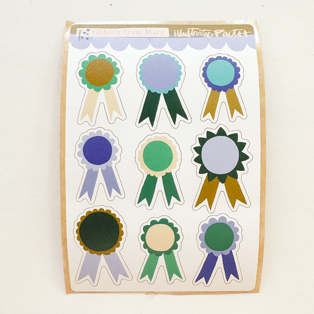 ribbon stickers - mary blue